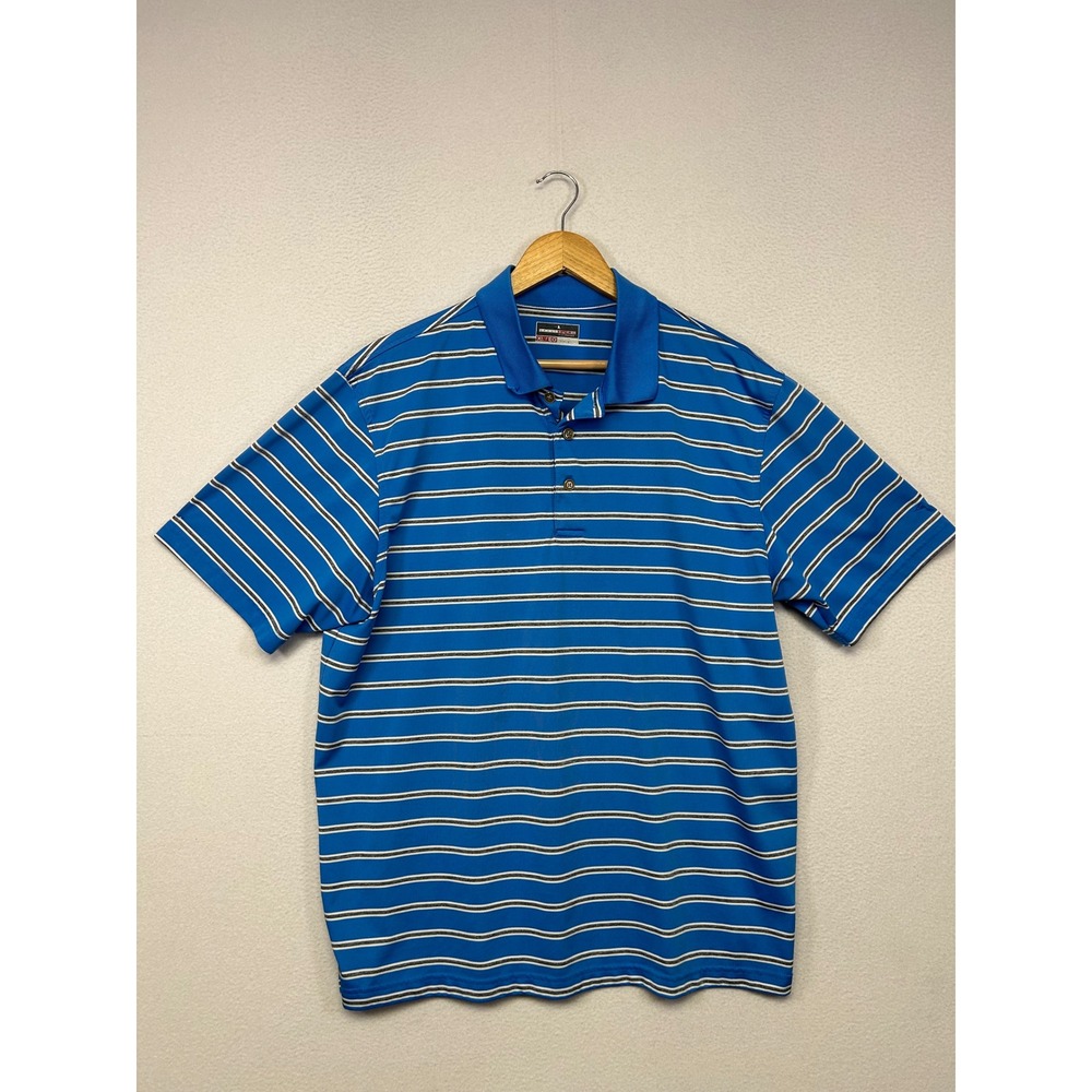 Classic Sporty Grand Slam Mens XL Blue Striped Performance Golf Polo Shirt